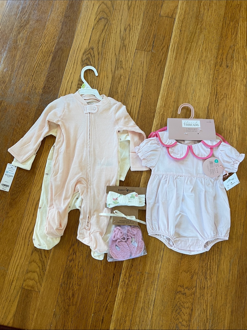Carter's Pink Striped Sleeper and Cream Romper Set with Tiny Elephant Print